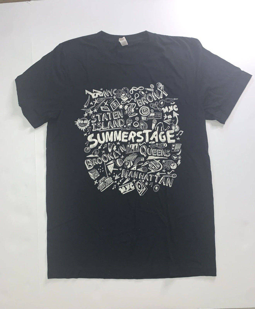 NY Summer Stage Black T Shirt  Graphic Crew Neck Stretch Unisex Size Medium