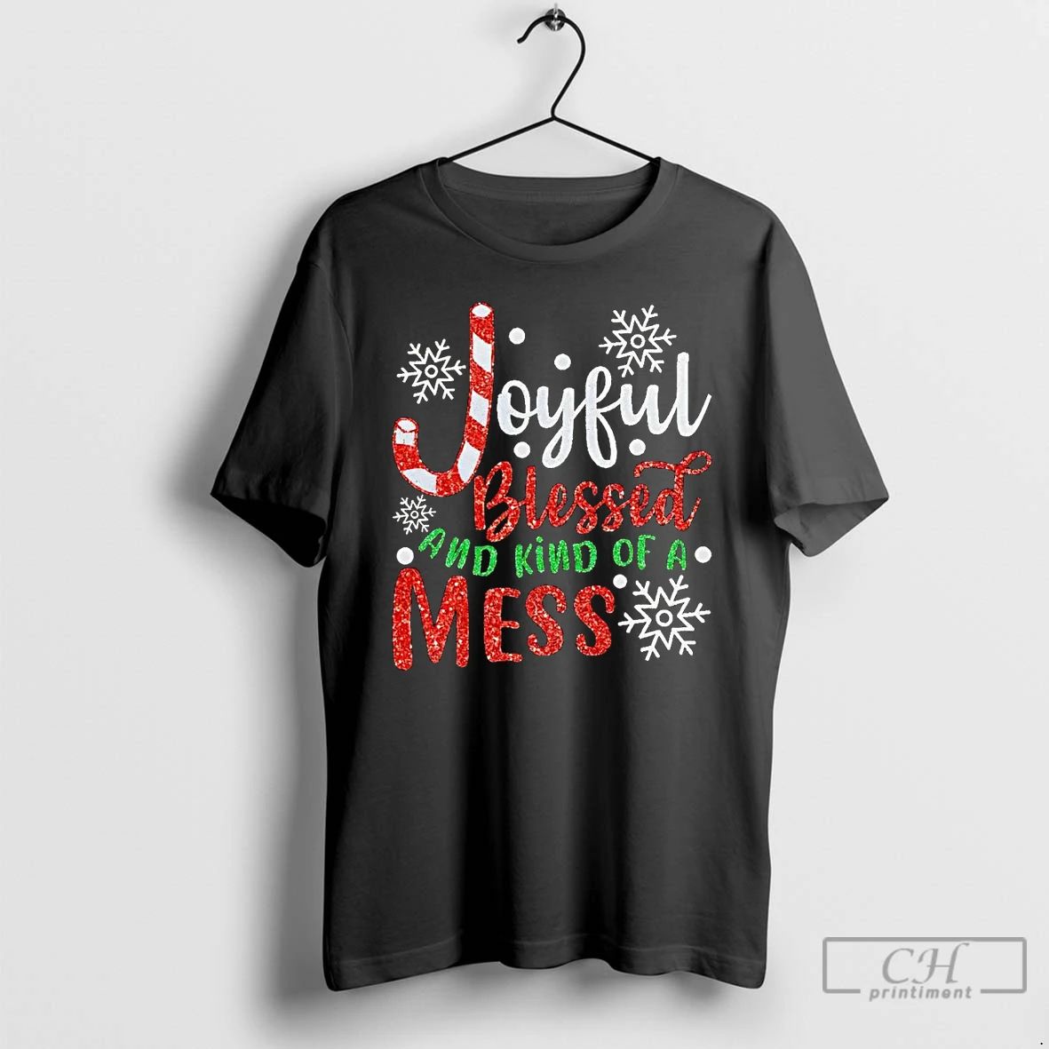 Premium Joyful Blessed And Kind Of A Mess Christmas T Shirts