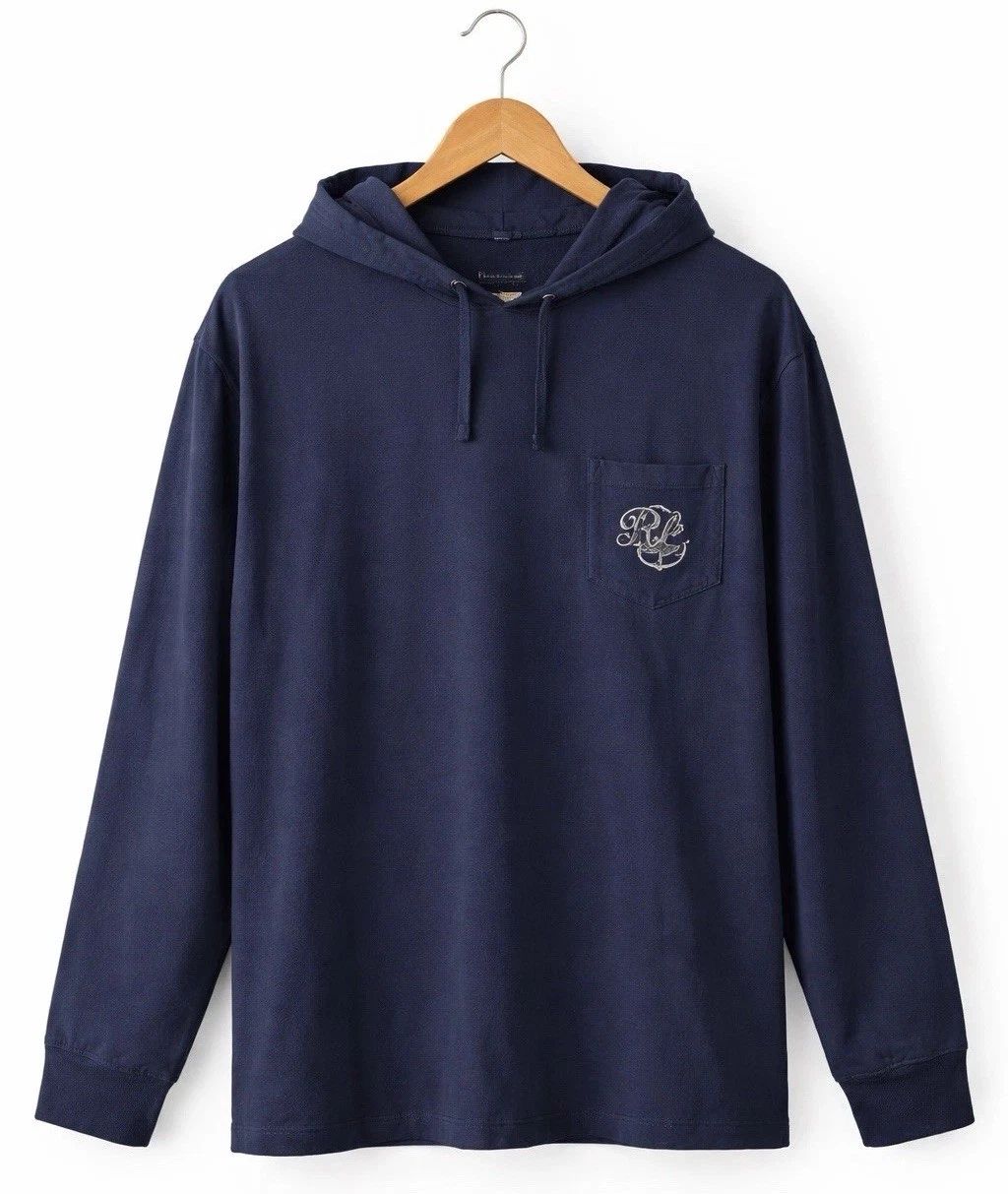 Polo Ralph Lauren Mens T Shirt Hoodie 2X Big Navy Graphic Cotton Pullover