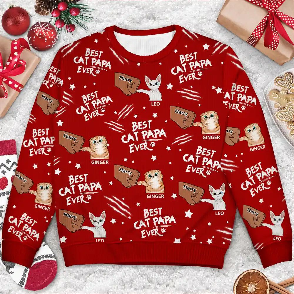 Best Cat Dad Mom Mum Ever - Personalized Unisex Ugly Sweater