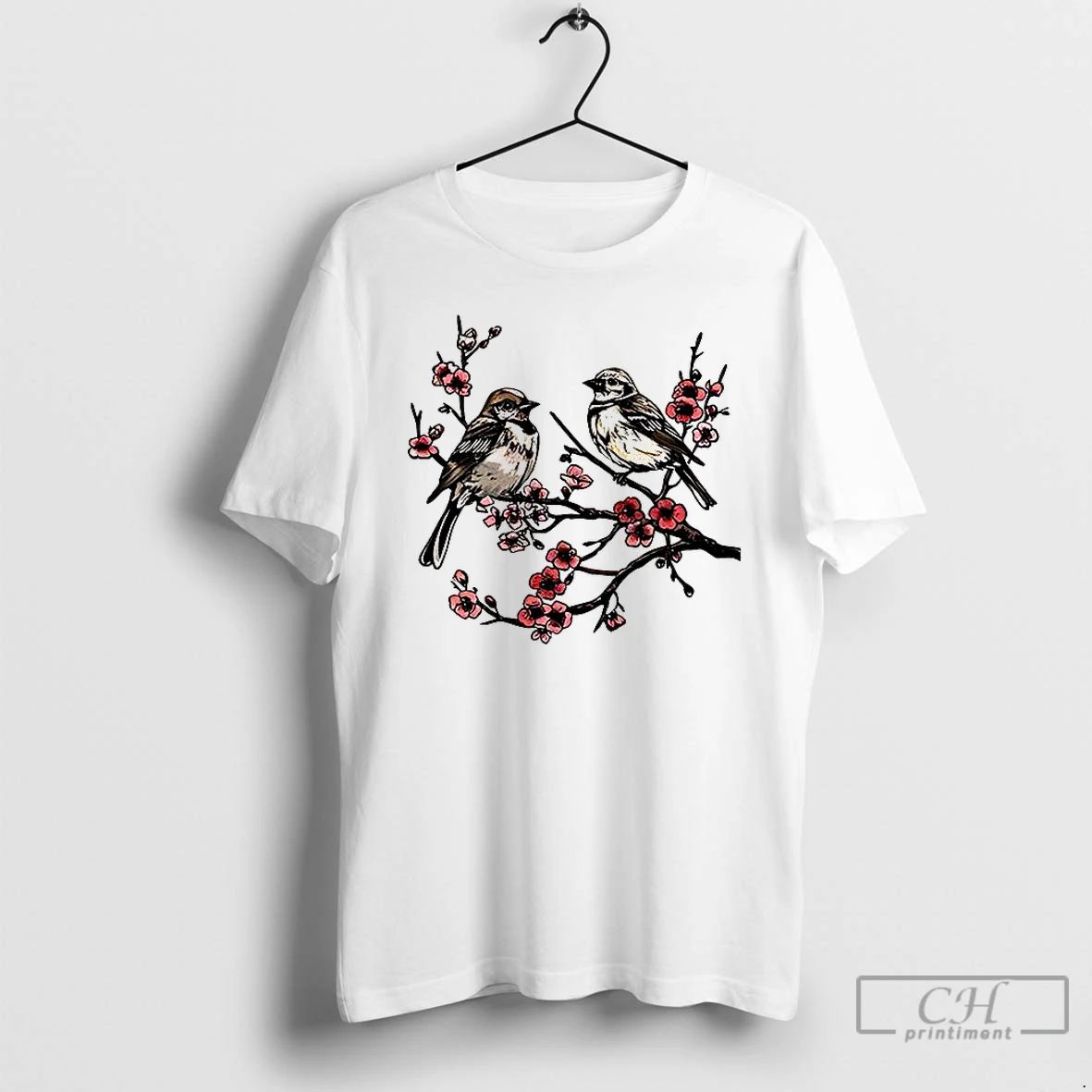 Premium Japanese Cherry Blossoms Birds T Shirts
