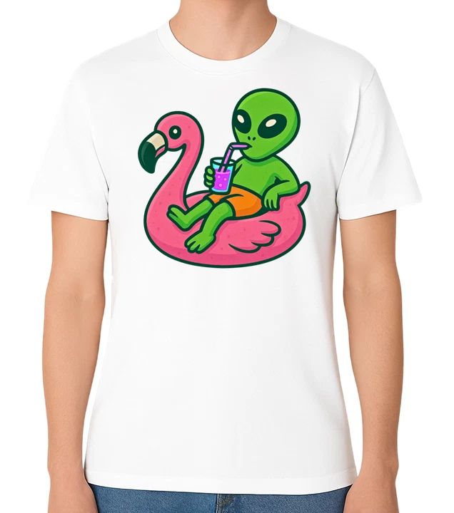 Funny Alien Flamingo Float Graphic Unisex T-Shirt Summer Sci Fi Humour Tee