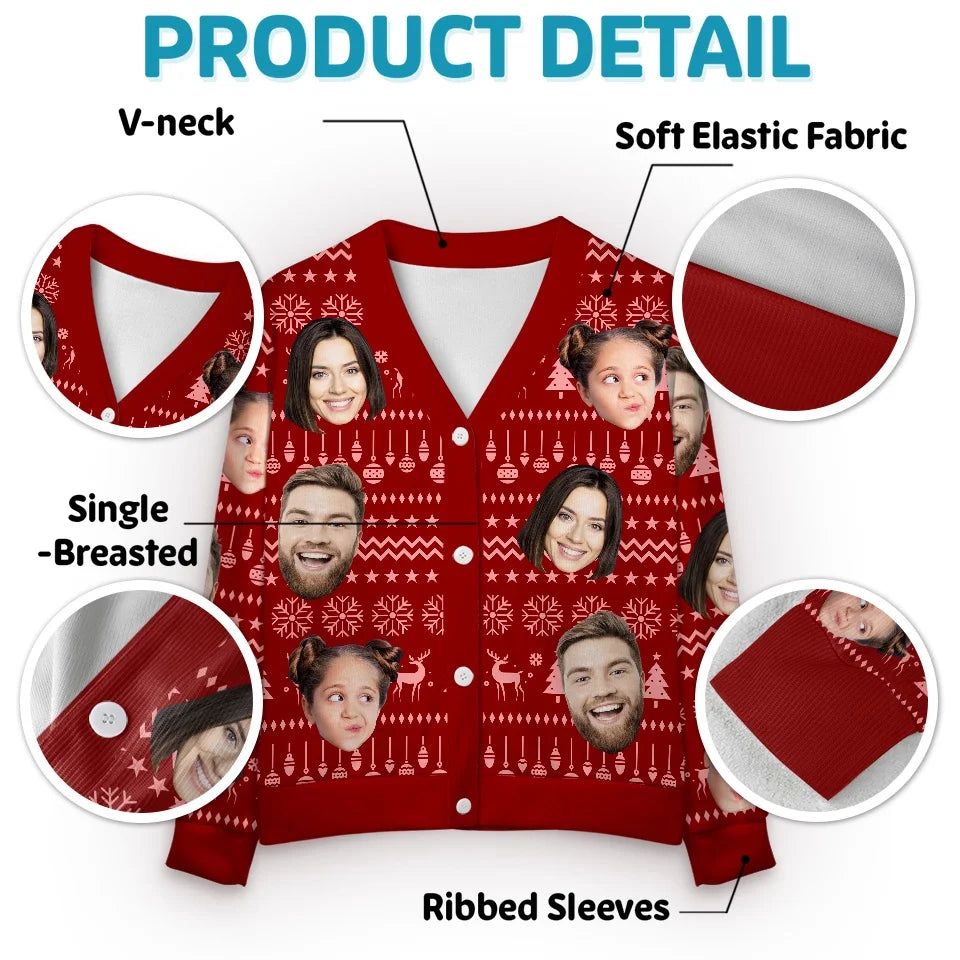 Custom Photo Christmas Is A Reminder Of The Joy That Family Brings - Family Personalized Custom Ugly Christmas Cardigan - Christmas Gift For Family
