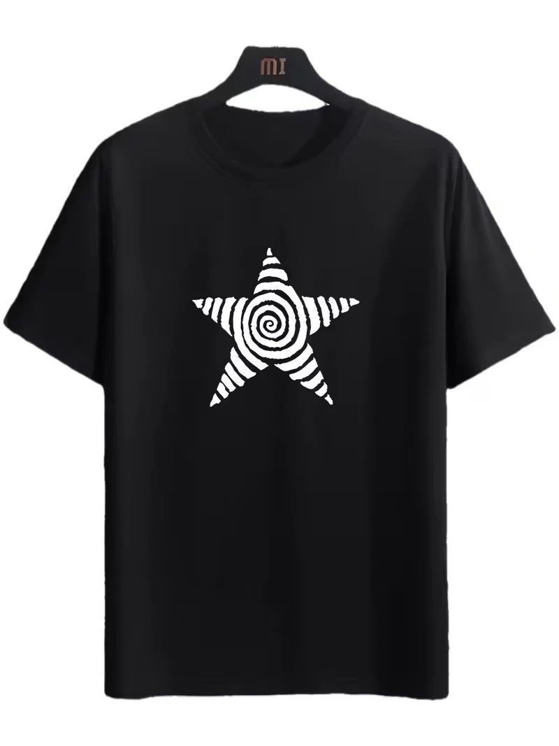 Star Print, Men's Round Crew Neck Short Sleeve, Simple Style Tee Fashion Regular