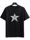 Star Print, Men's Round Crew Neck Short Sleeve, Simple Style Tee Fashion Regular