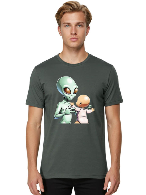 Alien-Holding-Baby Mens Graphic Tee, 100% Cotton, Casual Summer Wear