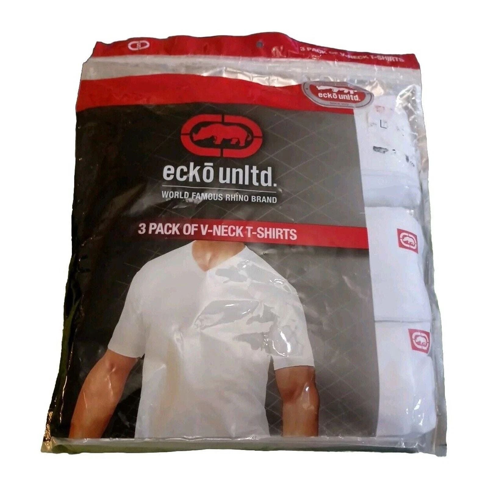 Ecko Unltd Men's 3-Pack T-Shirts V-Neck Undershirts White Cotton Blend SZ Small
