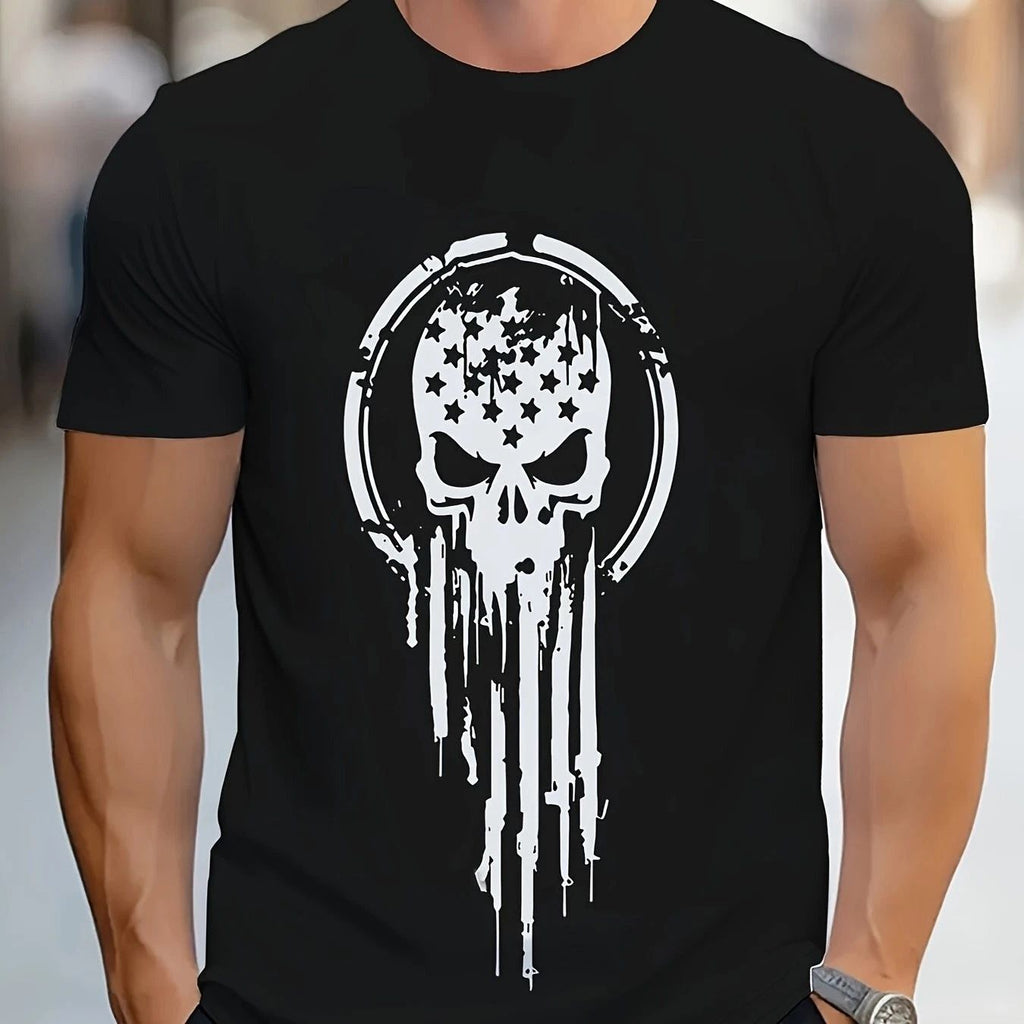 Men's Casual And Fashionable Geometric Skull Pattern T-shirt - Breathable Polyes