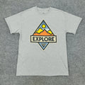 Explore Shirt Men Medium Gray Outdoors Graphic Tee Short Sleeve Pullover Adult