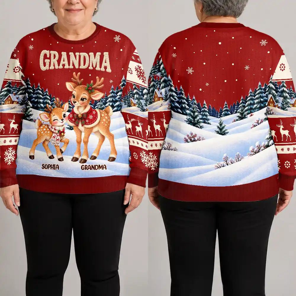 Christmas Gift For Grandma - Personalized Reindeer Grandkids Unisex Ugly Sweater