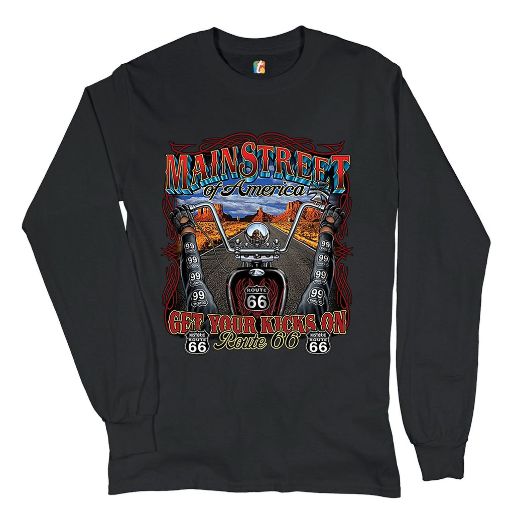 Main Street of America Long Sleeve T-shirt Get Your Kicks on Route 66 Biker