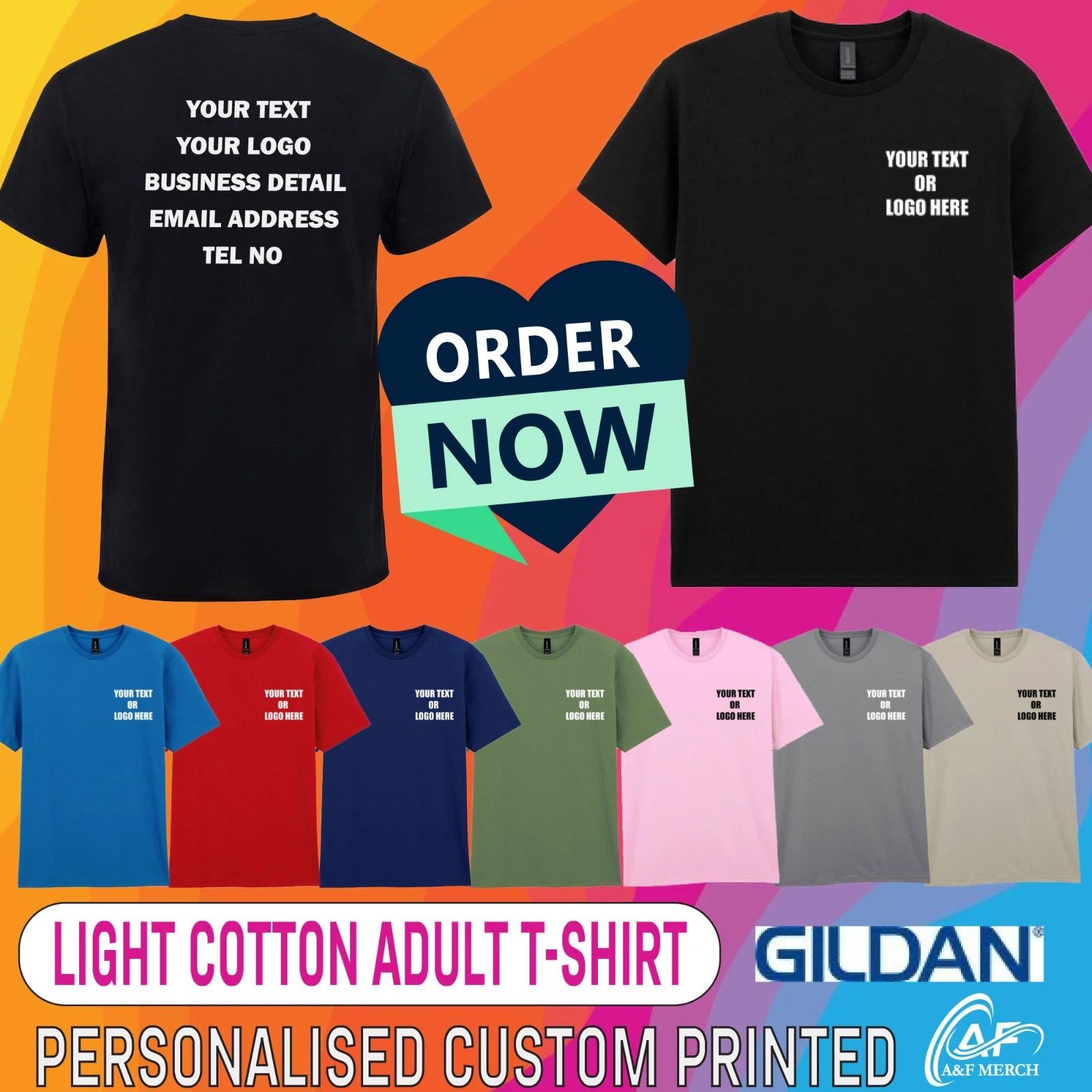 Personalised Custom Printed Gildan Light Cotton Adult T-Shirt Short Sleeve
