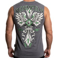 RAW STATE  by AFFLICTION Charcoal CROSS TAPE Sleeveless Slim Fit Mens T-shirt