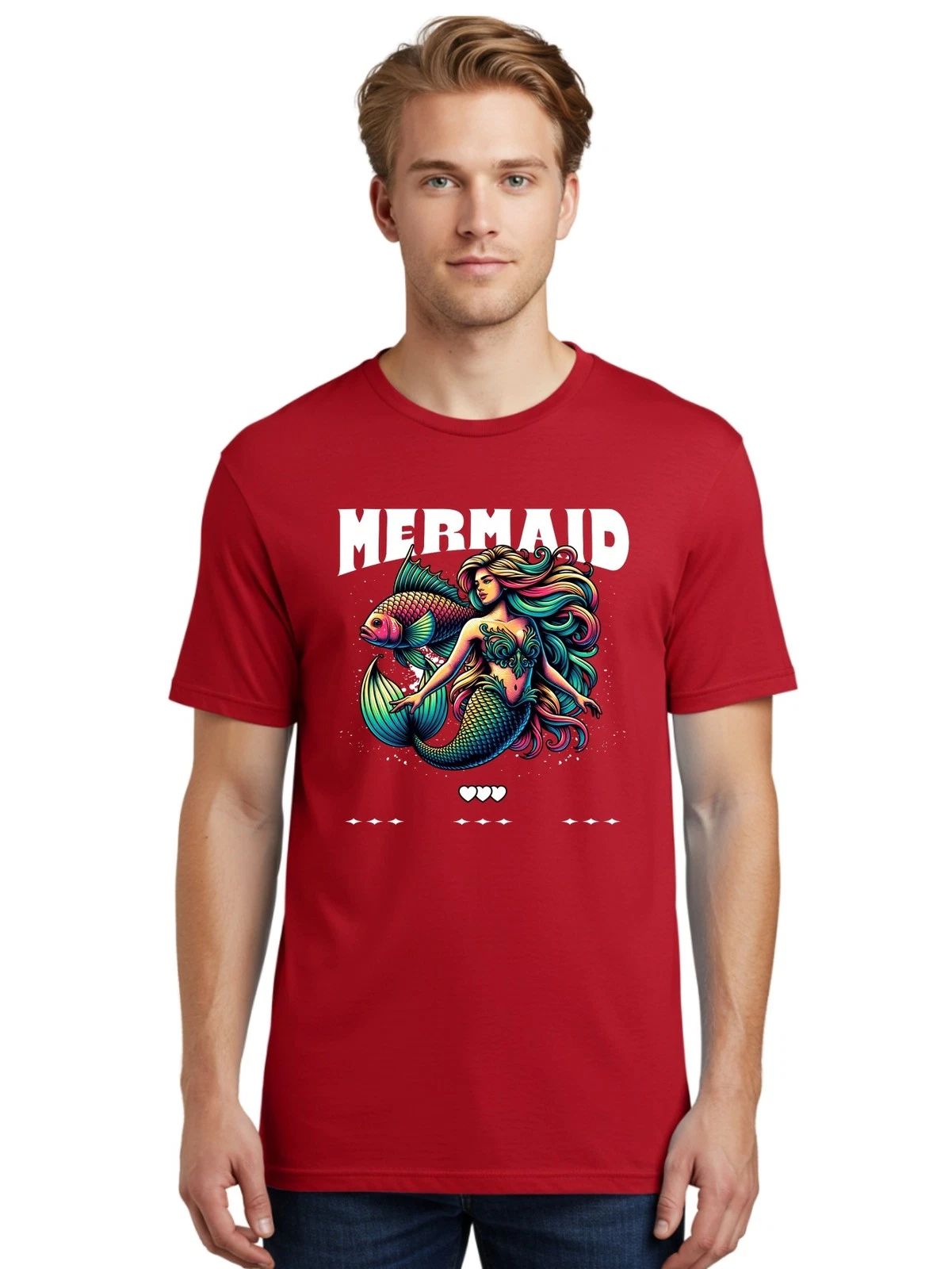 Mermaid Mens Graphic Tee,100% Cotton,Casual Summer Wear