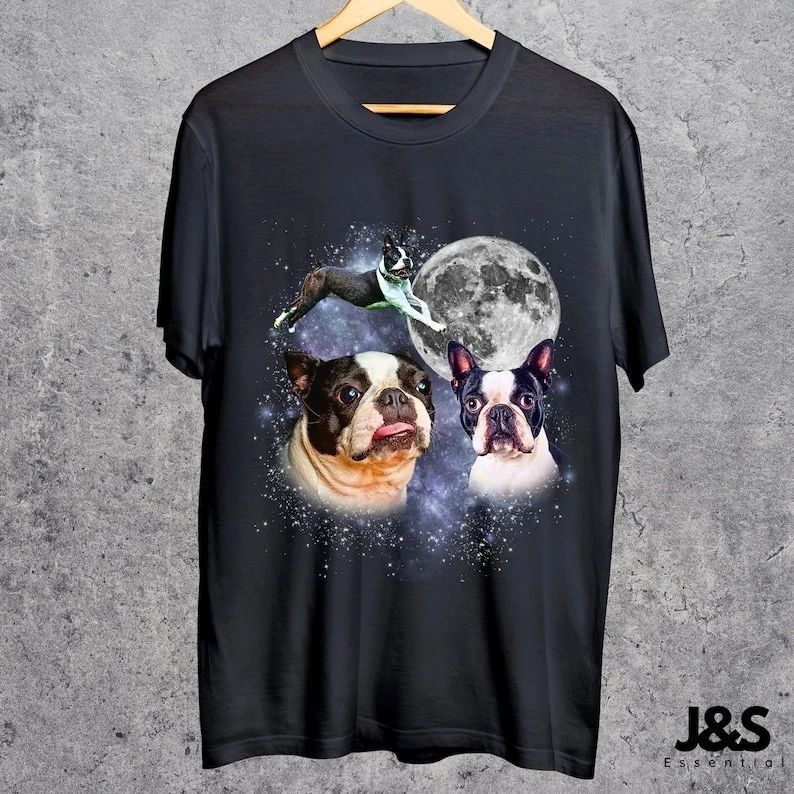 Three Boston Terrier Moon Shirt, Boston Terrier Galaxy Tee, Space Dog Lovers Top