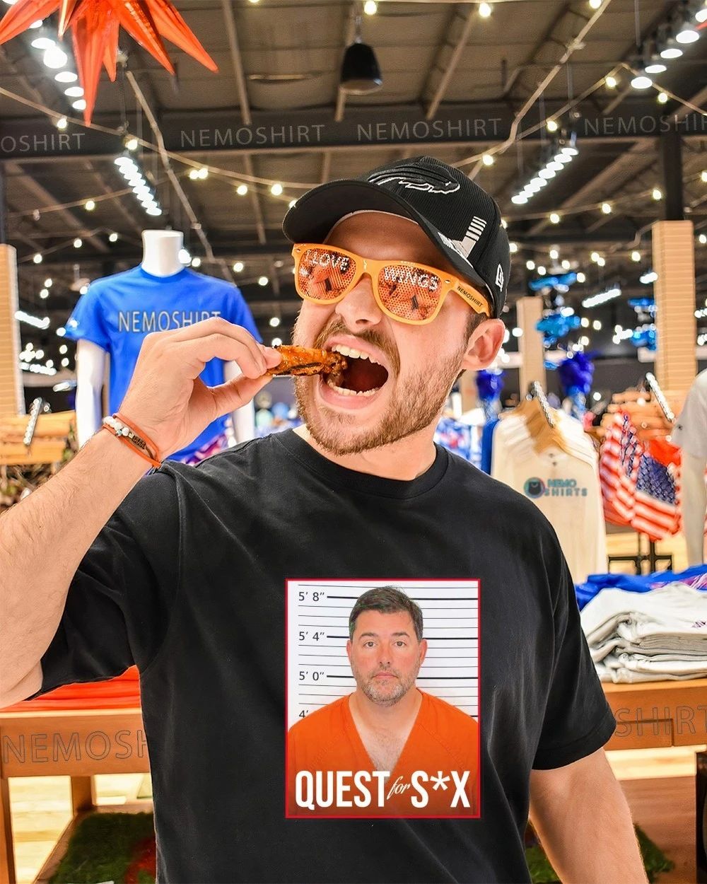 Quest for SX Mugshot funny parody shirt