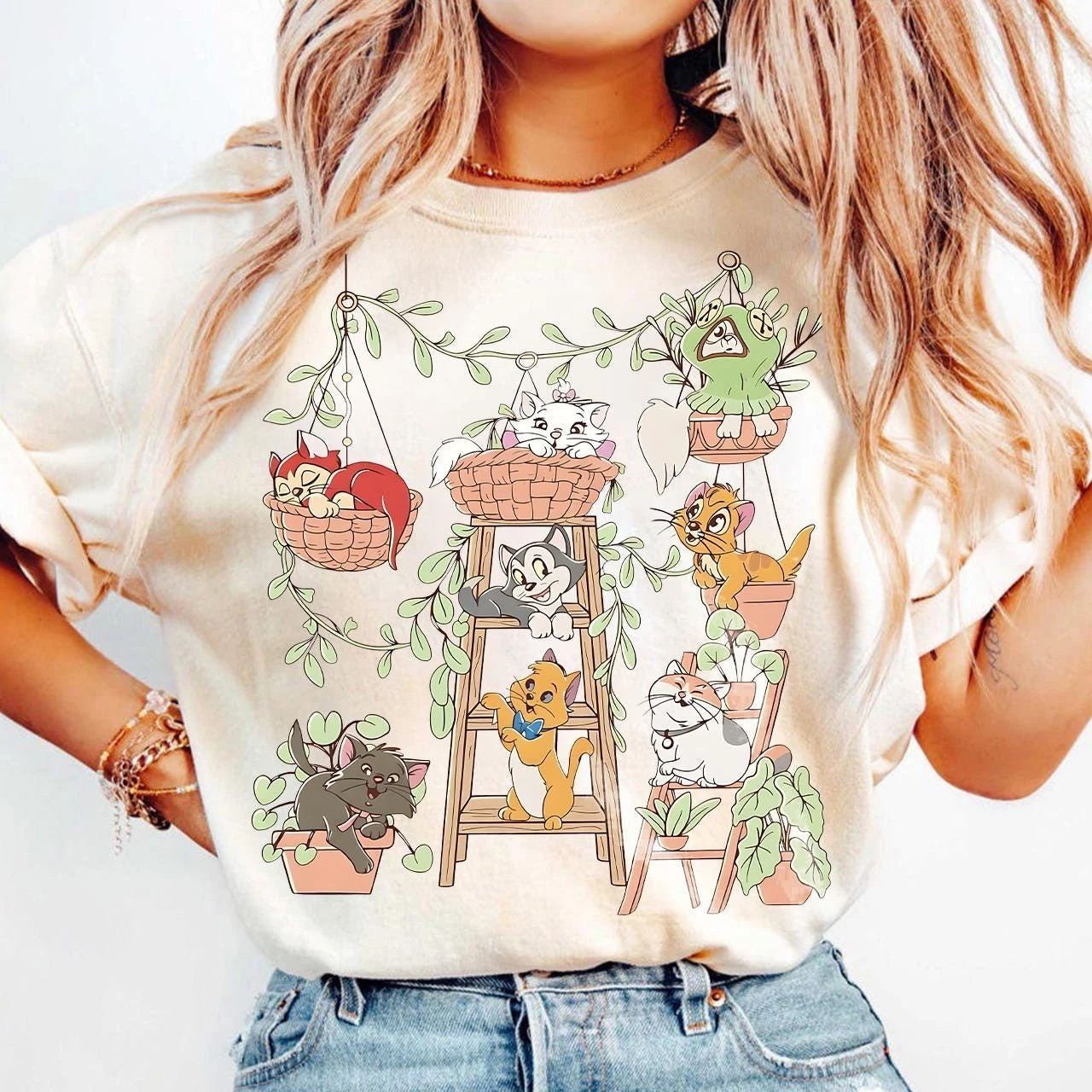 Retro Cats Potted Plants Shirt, Cute Kitten Friends Tee