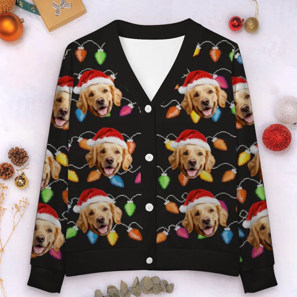 Custom Photo All Is Calm, All Is Pawsome - Dog & Cat Personalized Custom Ugly Christmas Cardigan - Christmas Gift For Dog Lovers