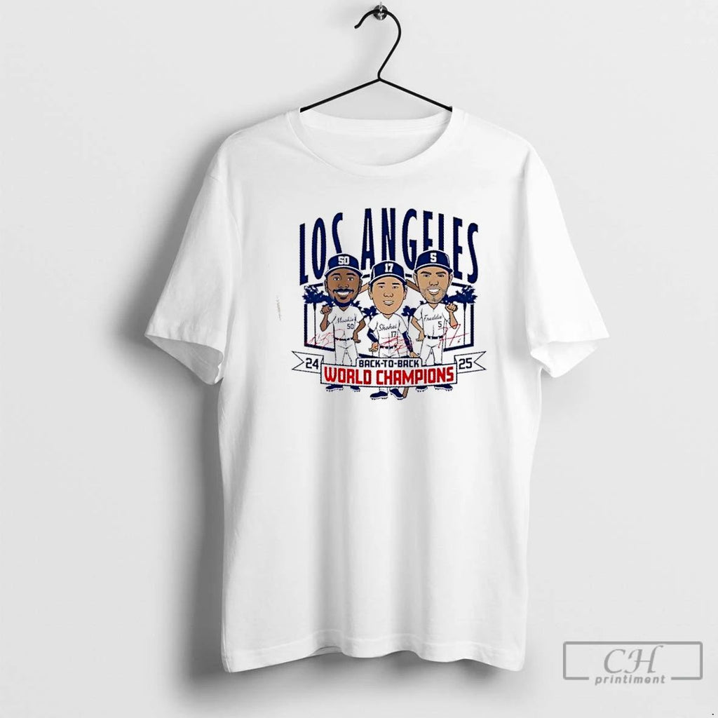 Classic Los Angeles Baseball Kershaw Shohei Freddie Back To Back World Champs Caricatures T Shirts