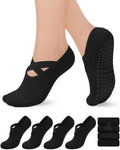 4 Pairs Pilates Socks for Women Non-Slip Grip Socks with Straps for Yoga, Pur...