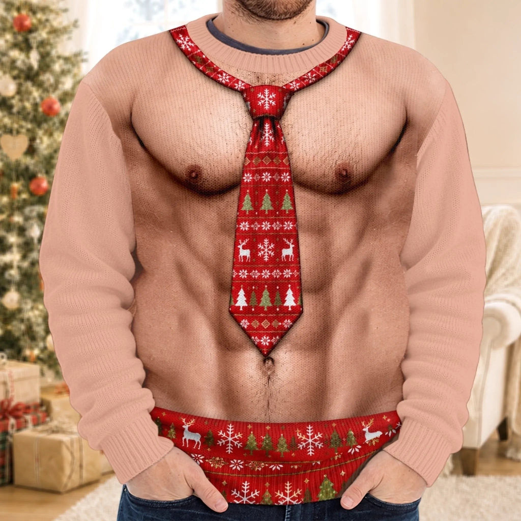 Custom Funny Ugly Sweatshirt - Personalized Christmas Birthday Gifts For Men - Dressed Up In Festive Tie