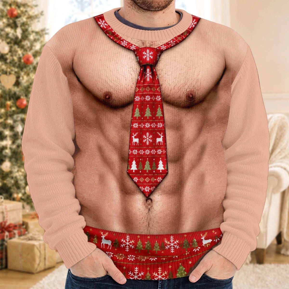 Custom Funny Ugly Sweatshirt - Personalized Christmas Birthday Gifts For Men - Dressed Up In Festive Tie