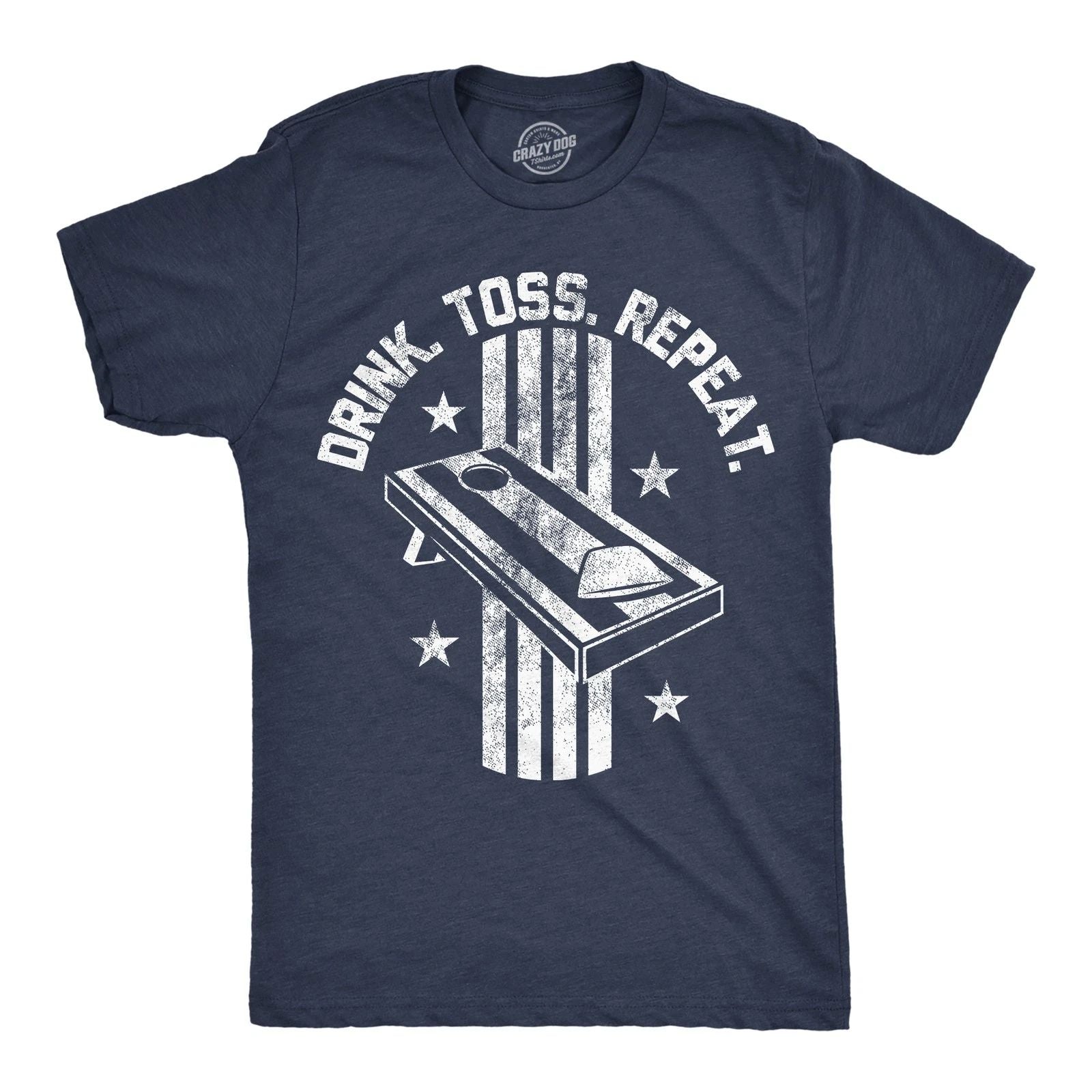 Mens Funny T Shirts Drink Toss Repeat Sarcastic Cornhole Graphic Novelty Tee For