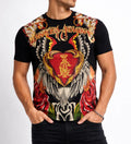 Christian Audigier Rhinestone Graphic T-Shirt Black Red Roses Wings Vintage NWT