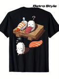 Men's Funny Sushi Anime T-Shirt - Japanese Foodie Shirt with Salmon