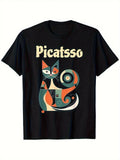 New Black Abstract Cat Picasso-Inspired T-Shirt - Cubist Style Picasso Logo-Lik