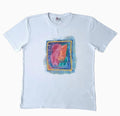 Graphic Tee/handpainted / White/cotton/Short Sleeved/Unisex/Tshirt/Size L