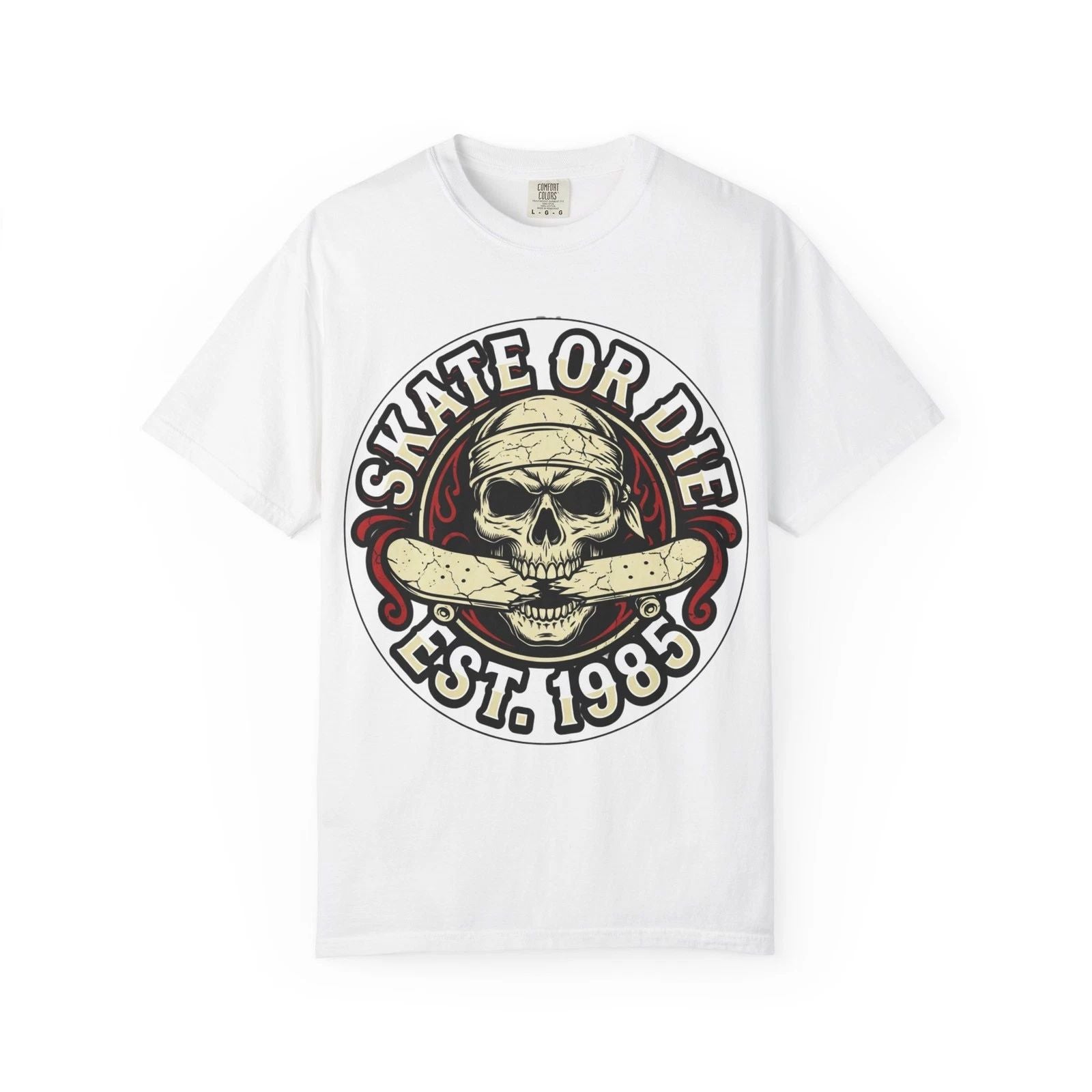 Skull with Skateboard 'Skate or Die Est. 1985' T-Shirt