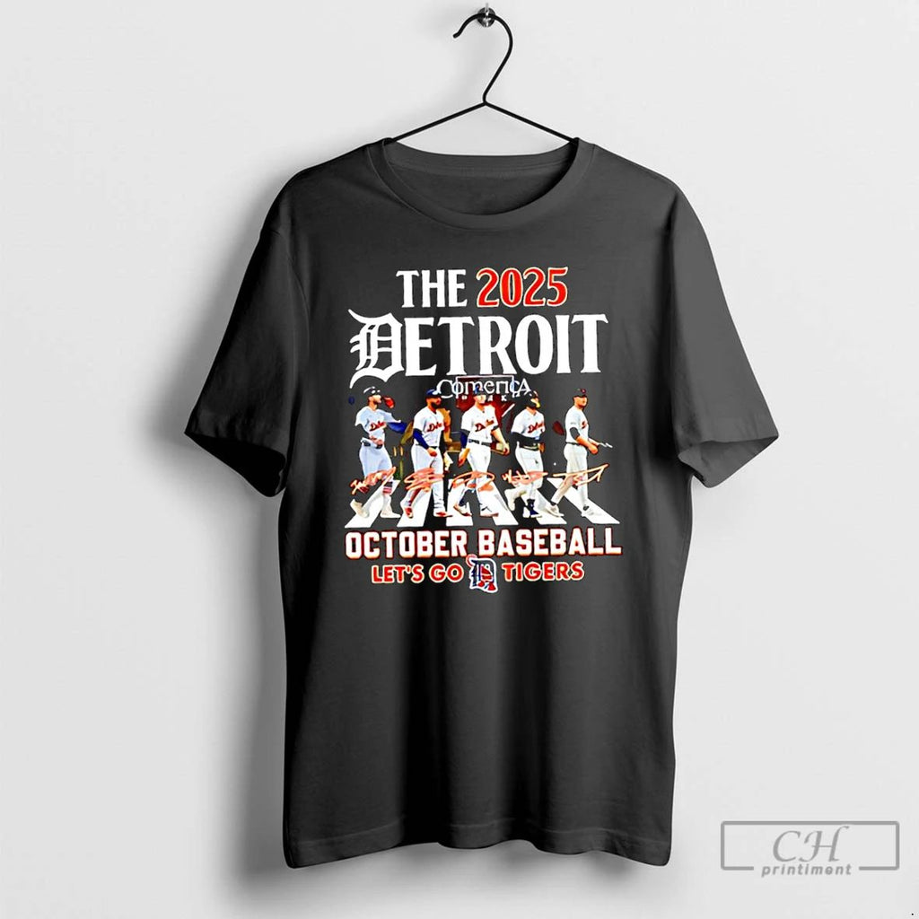 Classic The 2025 Detroit October Baseball Lets Go Tigers Abbey Road Signatures T Shirts
