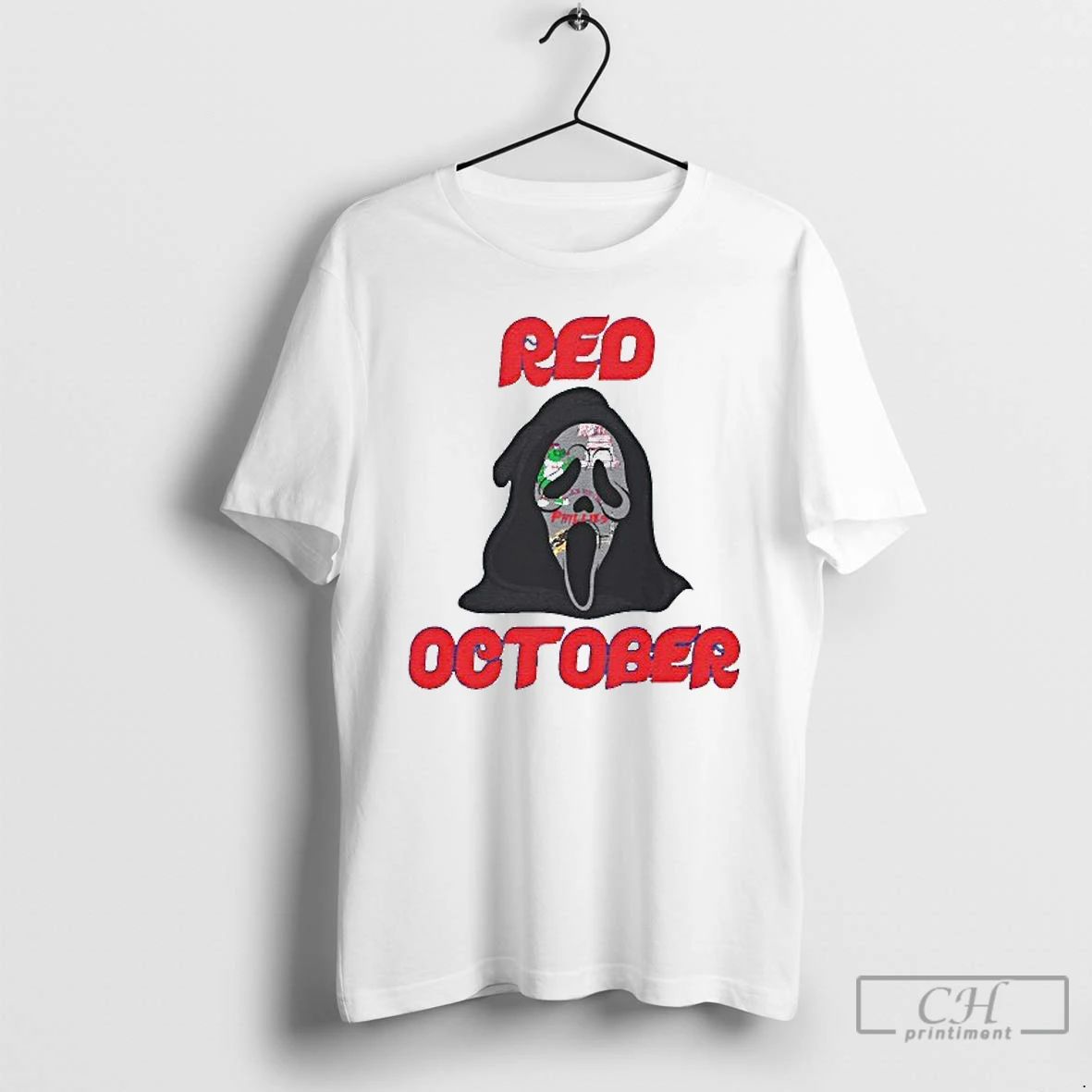 Classic Ghostface Red October Philadelphia Phillies Mens White Tee T Shirts