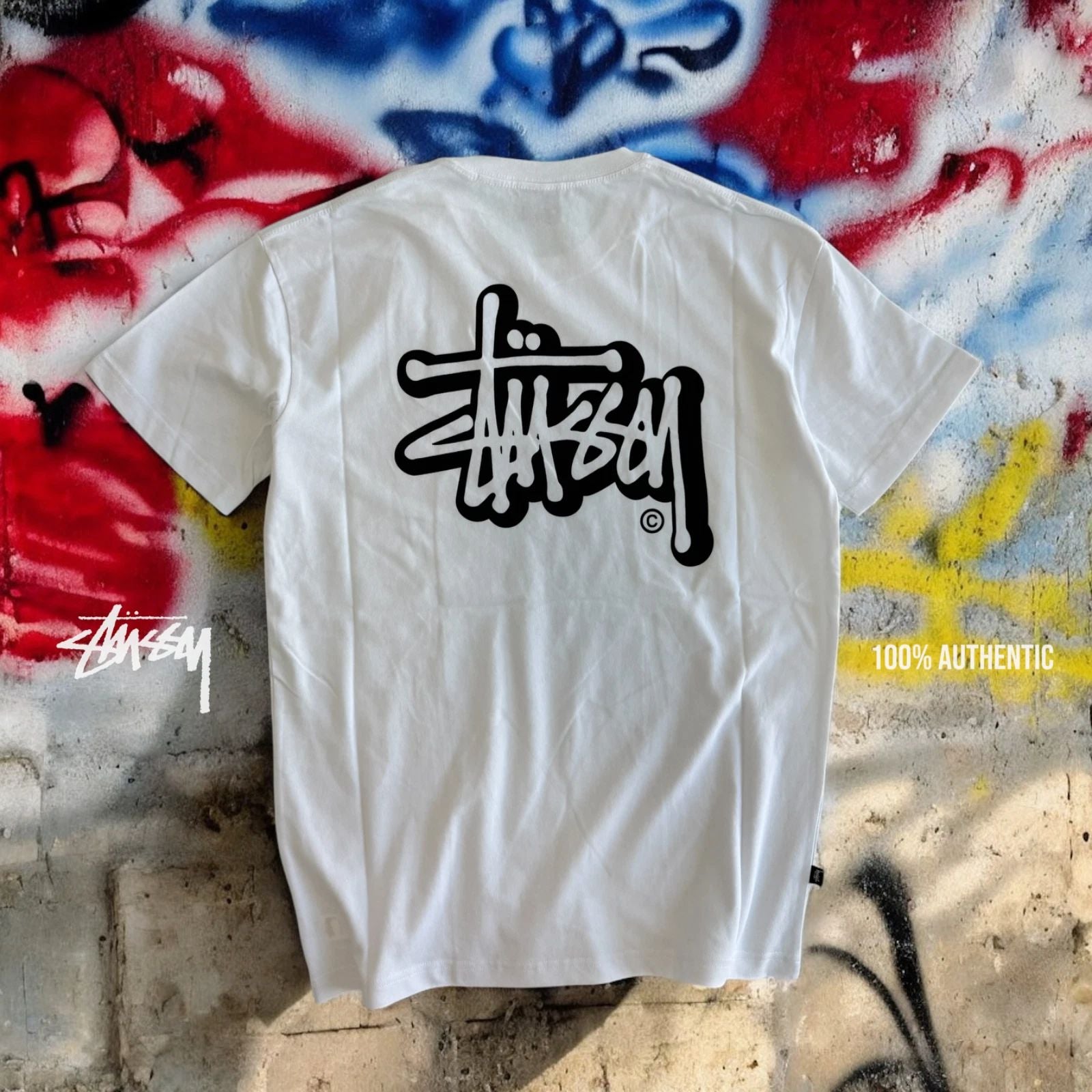 STUSSY Solid Offset Graffiti Tee (AU) - White, 100% Authentic, Size: XL NEW