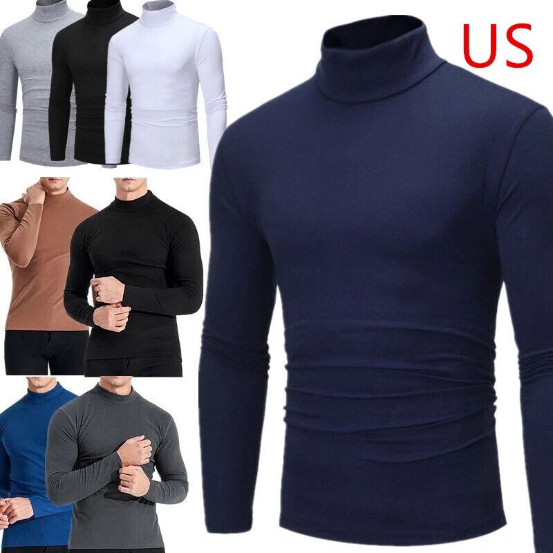Men's Long Sleeve Athletic T-Shirt Slim Fit Mock Neck Undershirt Lightweight Top
