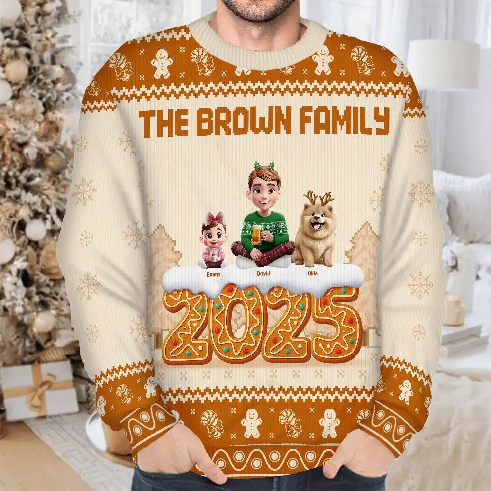 Christmas Gingerbread Family 3D Effect - Personalized Unisex Ugly Sweater