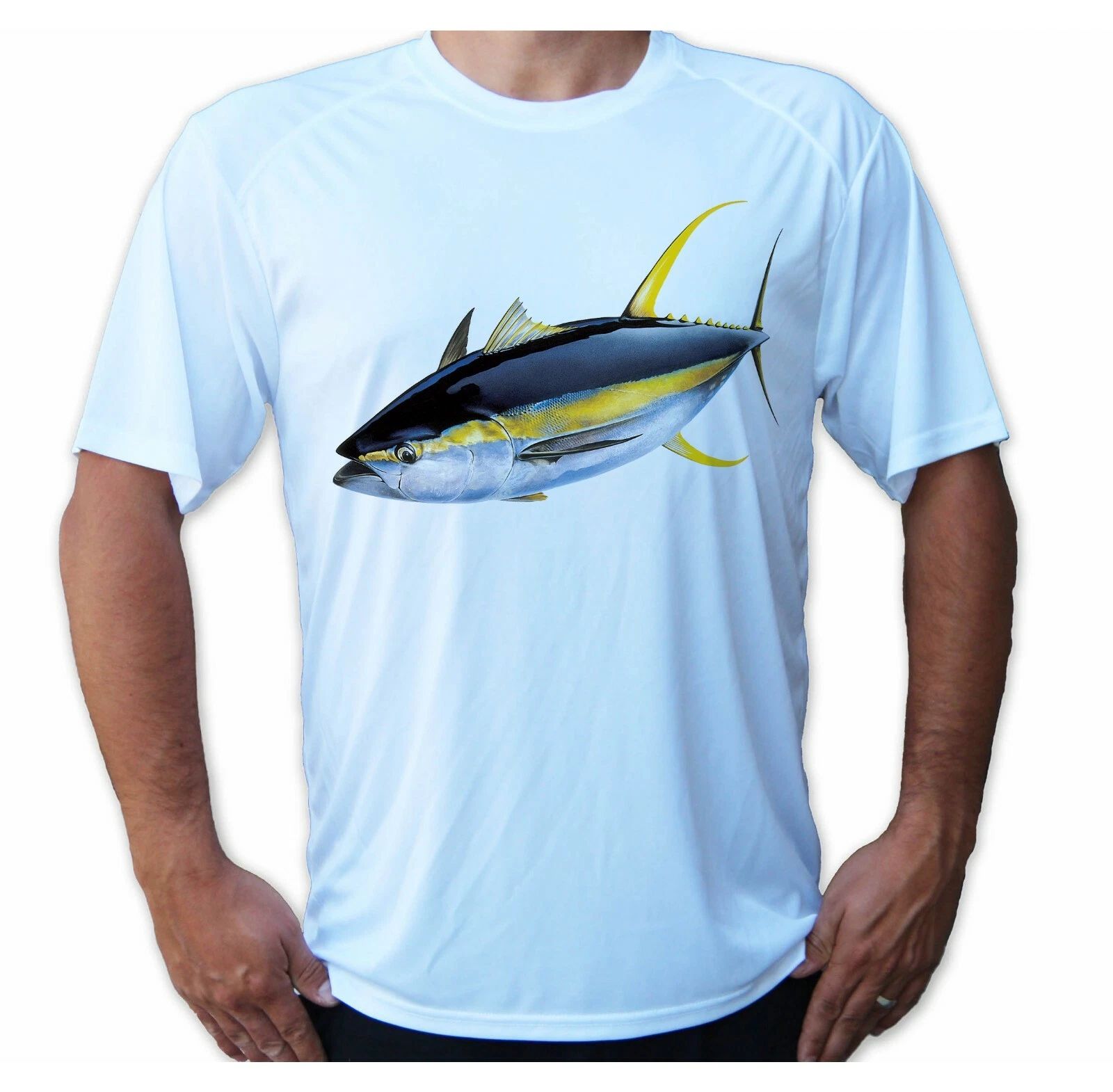 Yellowfin Tuna Fish Fishing Boat Beach UPF 50 T-Shirt Sport Sun UV Protection