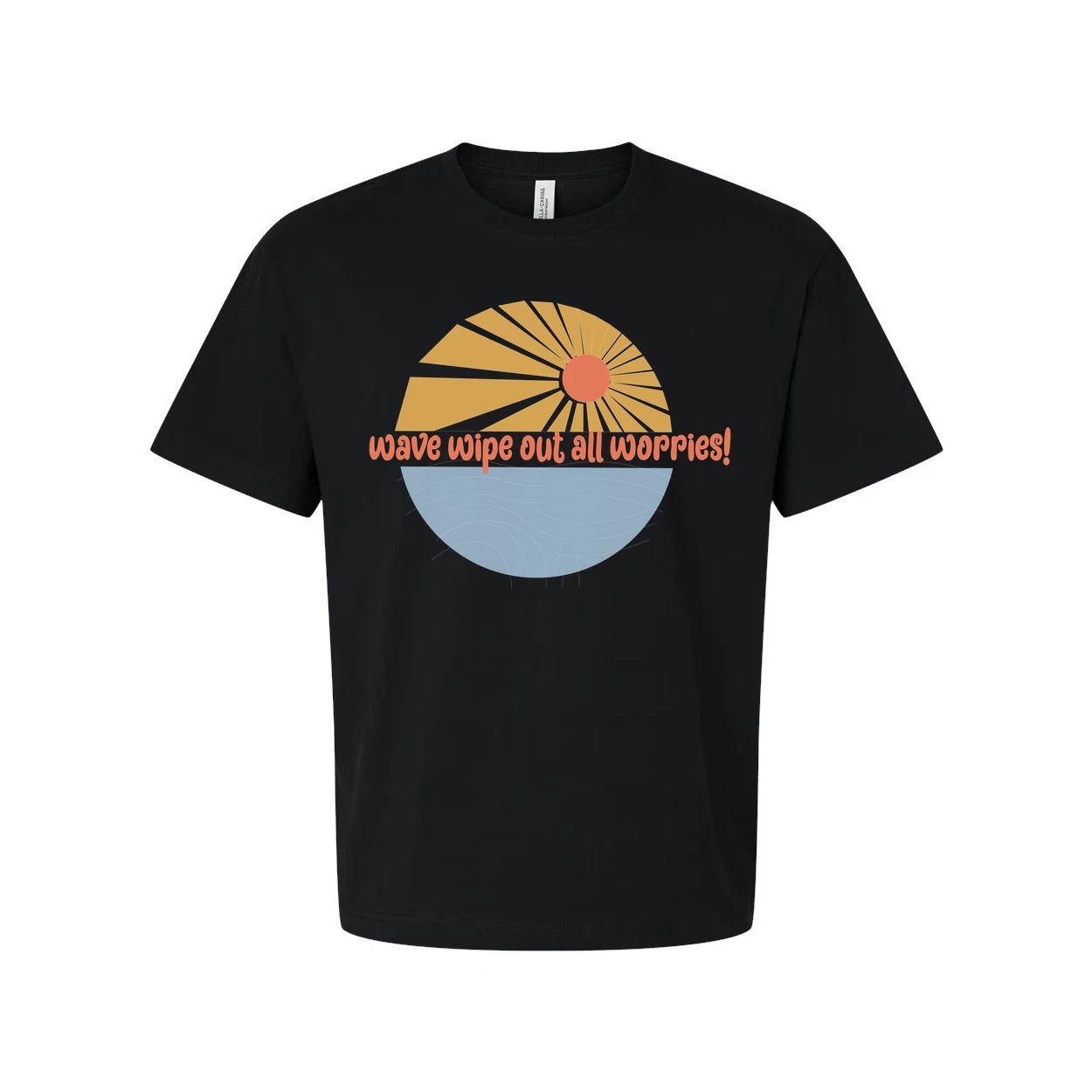 Unisex Surfing Graphic Tee With Sunrise Wave Design And Wipe Out All Worries Pri