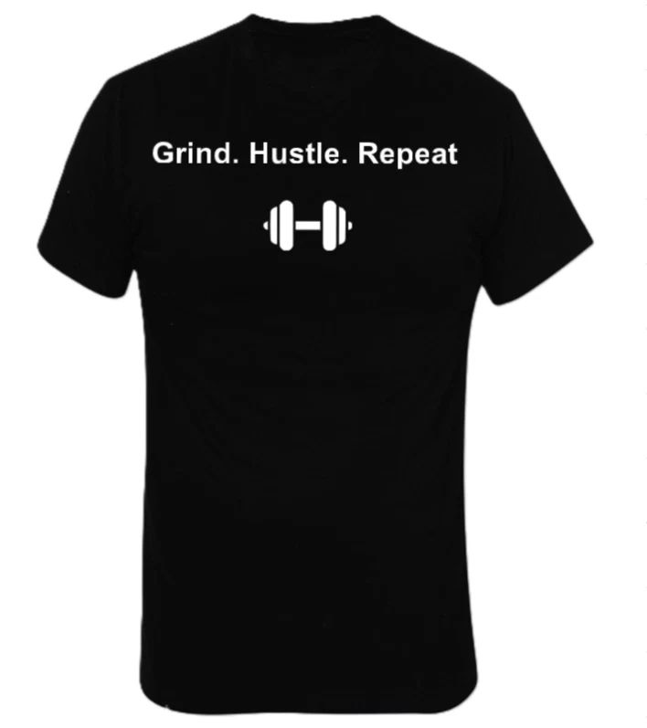 "Grind. Hustle. Repeat" Premium Gym Training Motivation T-Shirt Top 100% Cotton
