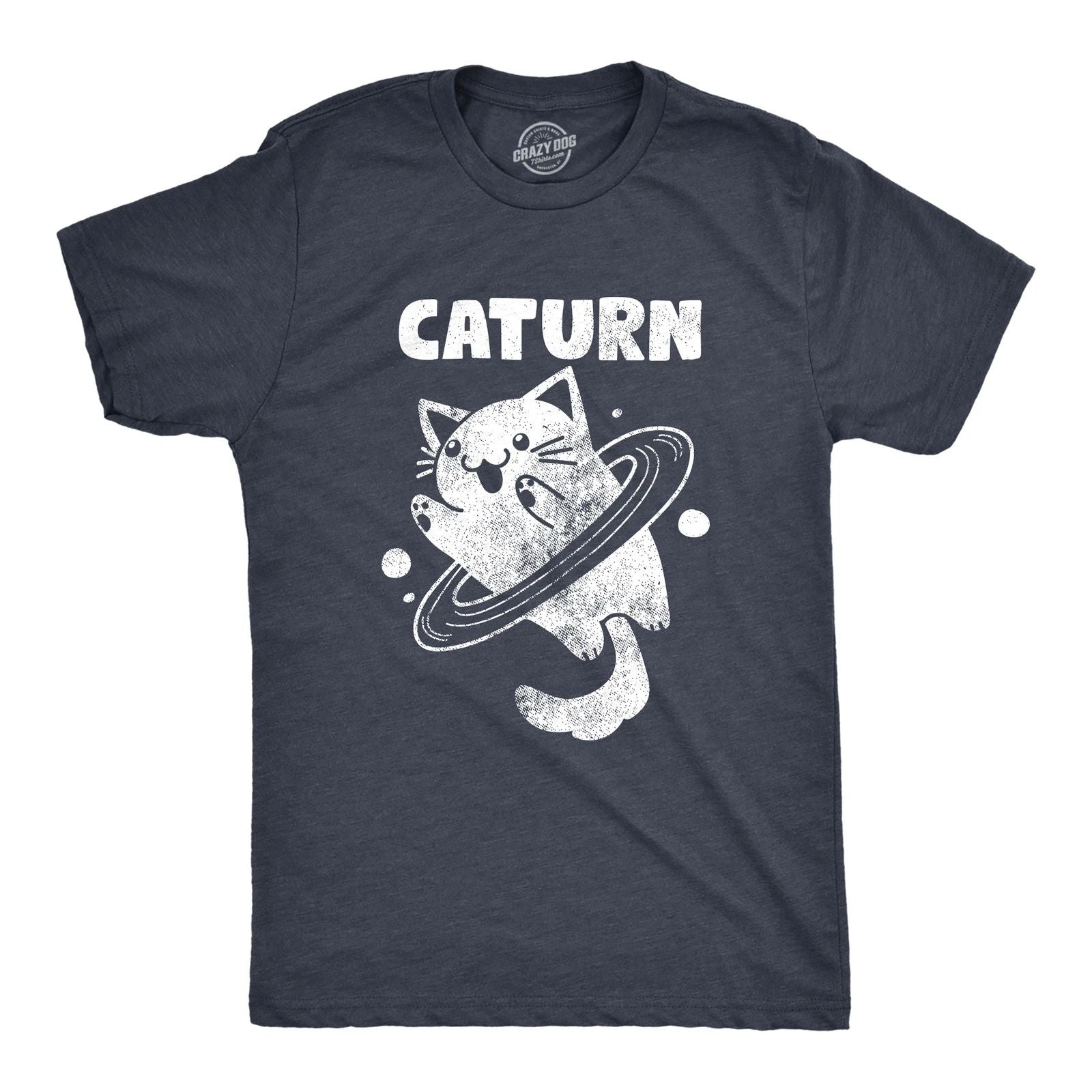 Mens Caturn T Shirt Funny Cute Saturn Kitten Planet Rings Outerspace Tee for