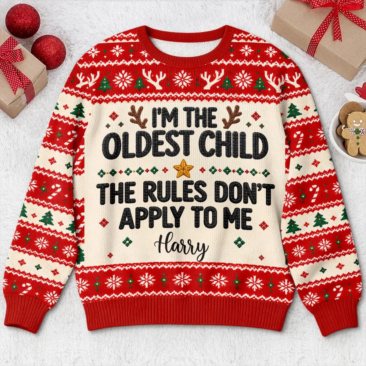 Custom Name Funny Christmas Sibling Gifts for Kids - Personalized Ugly Sweatshirt