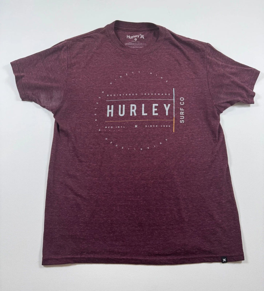 Hurley T-Shirt Mens M Burgundy Heathered Graphic Surf Co Short Sleeve Crew