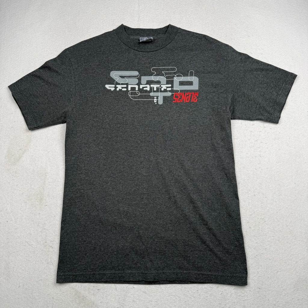 Vintage Senate Shirt Mens Medium Gray Logo Graphic Skate Tee Made USA Streetwear