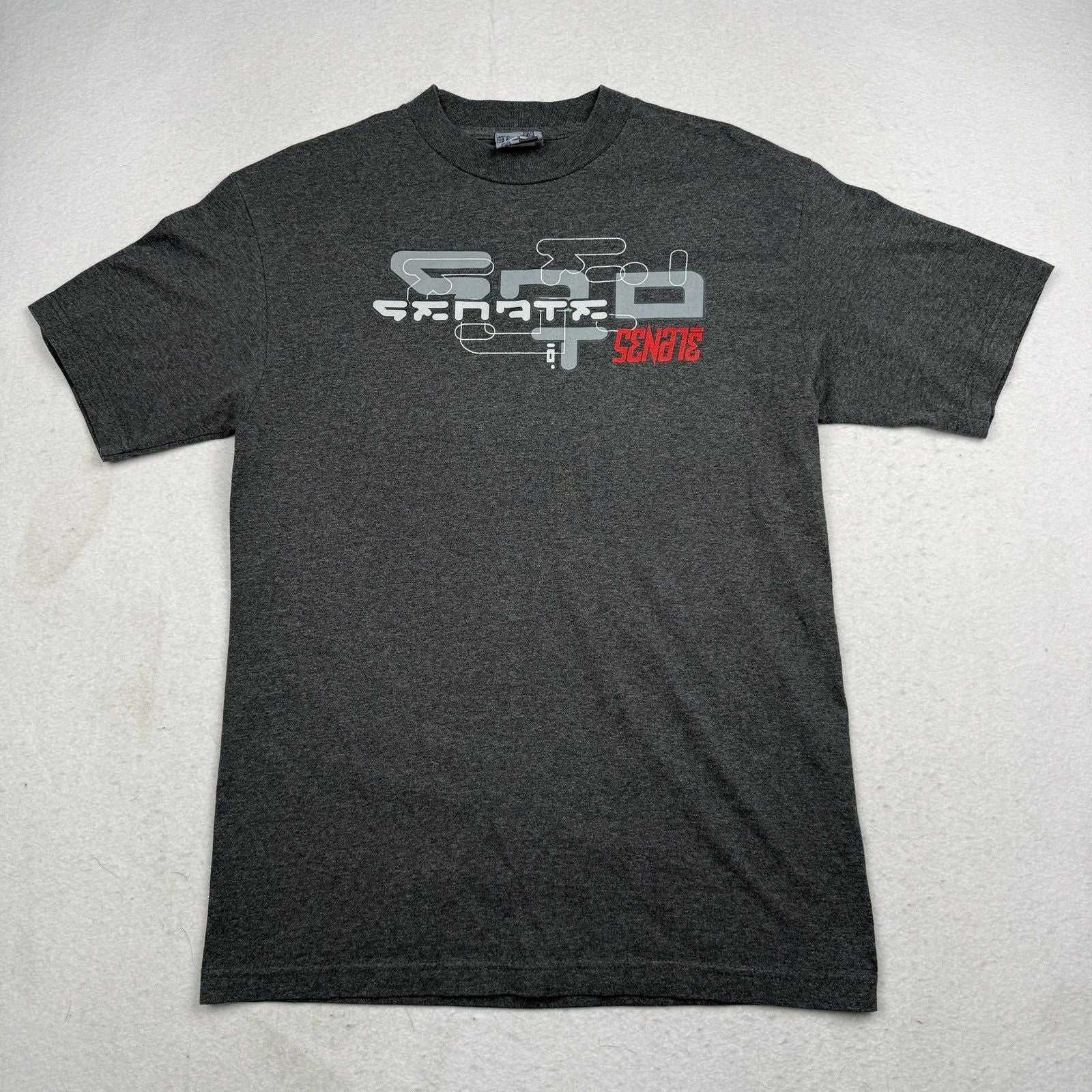 Vintage Senate Shirt Mens Medium Gray Logo Graphic Skate Tee Made USA Streetwear
