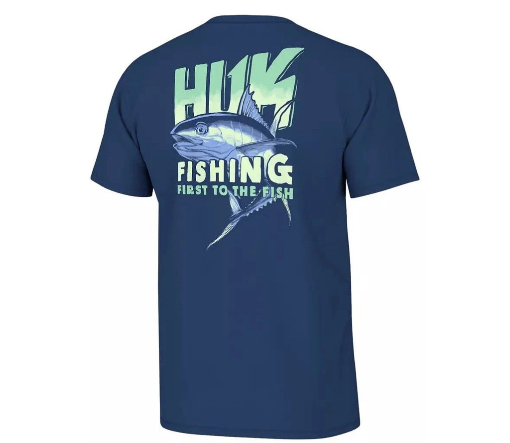 HUK T-Shirt Men's XL Blue Graphic Print Short Sleeve Performance Fishing NWT