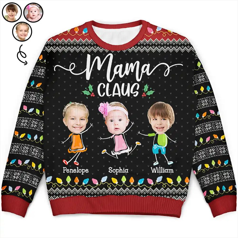 Custom Photo Papa Claus Nana Mama Dada - Personalized Unisex Ugly Sweater