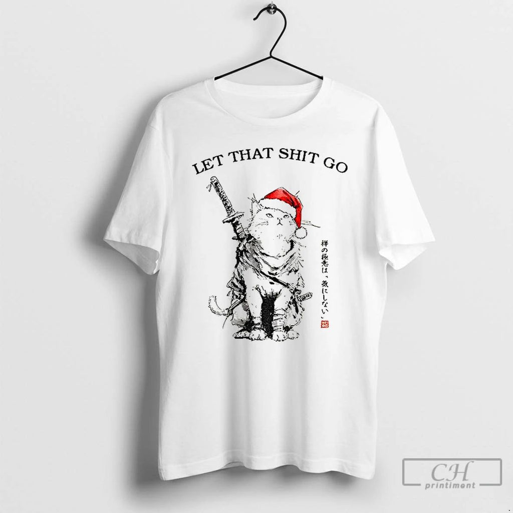 Classic Japan Cat Santa Hat Let That Shit Go Merry Christmas T Shirts