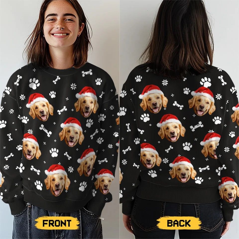 Custom Photo Celebrate Christmas With Furry Friends - Dog & Cat Personalized Custom Ugly Sweatshirt - Unisex Wool Jumper - Christmas Gift For Dog Lovers