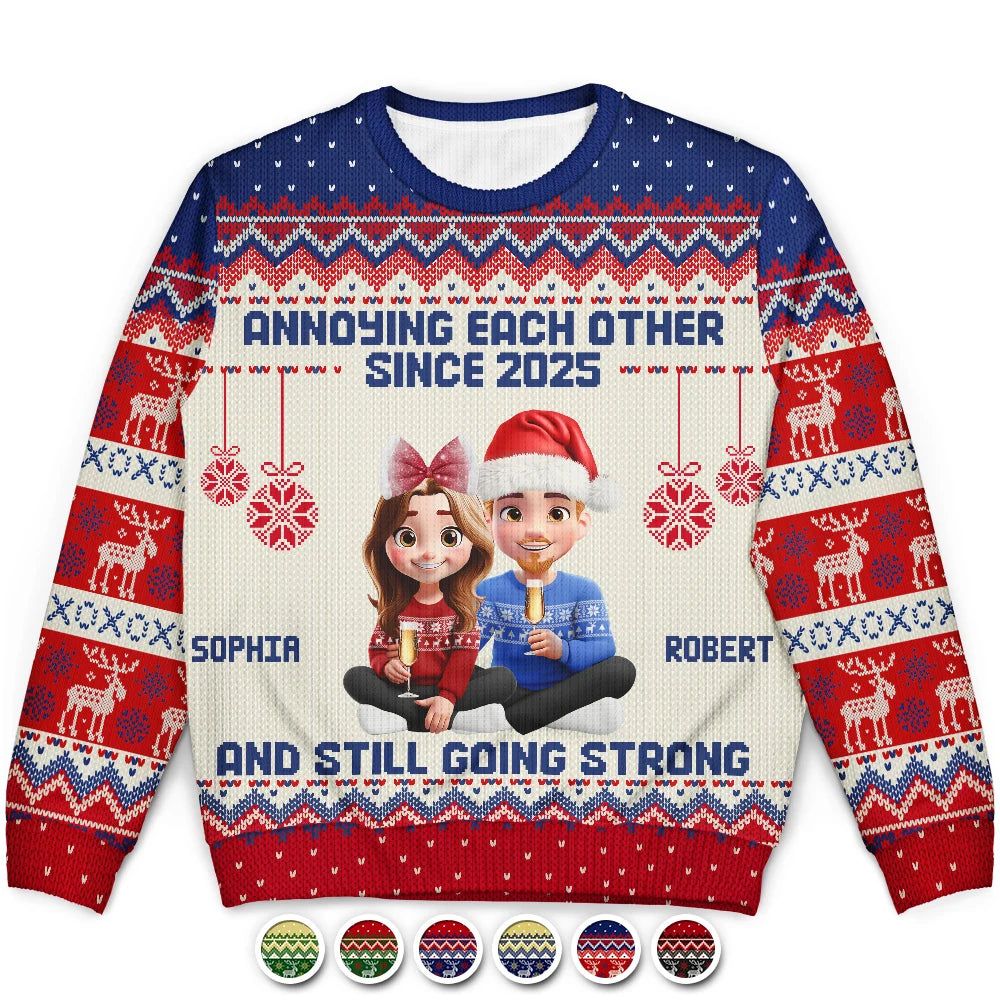 Annoying Each Other Since Year 3D Effect Couple - Personalized Unisex Ugly Sweater